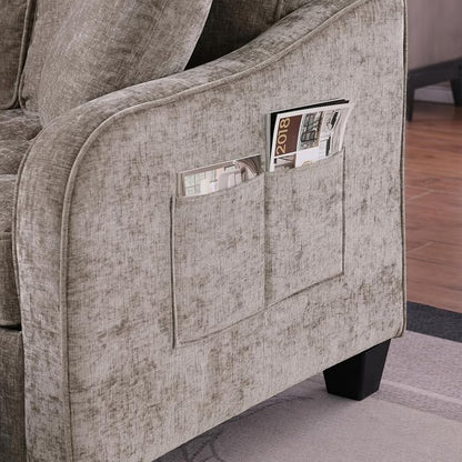 ERYE Chenille Tufted Loveseat Sofa and Ottoman Set, Tufted Recliner Sleeper Chaise Lounge with Curved Storage Ottoman,Reclining Backrest and Side Pockets, 4 Pillows