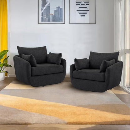 360° Swivel Accent Armchair Set of 2, 39.3" Oversized, Sherpa Boucle Fabric Sofa Chair with Removable Back & Arm Pillows, Swivel Chairs with Cozy Soft Padded, Dark Gray