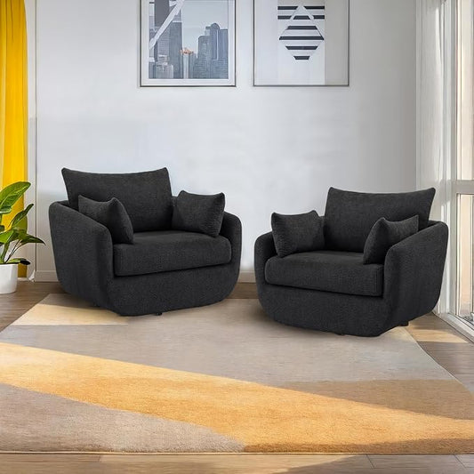 360° Swivel Accent Armchair Set of 2, 39.3" Oversized, Sherpa Boucle Fabric Sofa Chair with Removable Back & Arm Pillows, Swivel Chairs with Cozy Soft Padded, Dark Gray