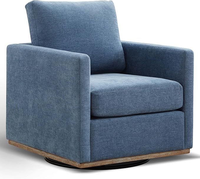 Aoiy & Wifon 30.7" W Swivel Accent Chair, Mid Century Modern Swivel Chair for Living Room, Comfy Small Accent Chair, Wavy Chenille, Blue