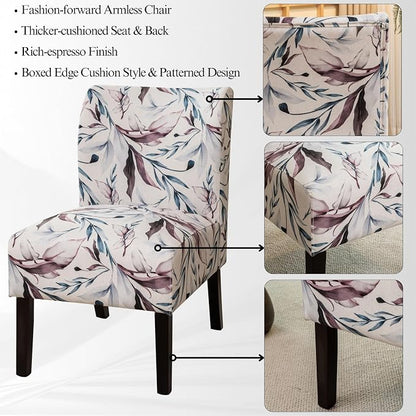 Roundhill Furniture Capa Print Fabric Armless Contemporary Accent Chair, Purple Floral