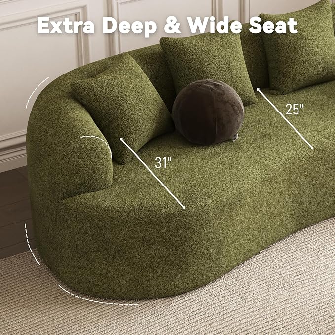 107" Curved Sofa for Living Room, Modern Chenille Cloud Couch Sofa, Luxury Plush Extra Deep 4-Seater Oversized Boucle Couch for Small Spaces, Apartment‌, No Assembly Required, Green