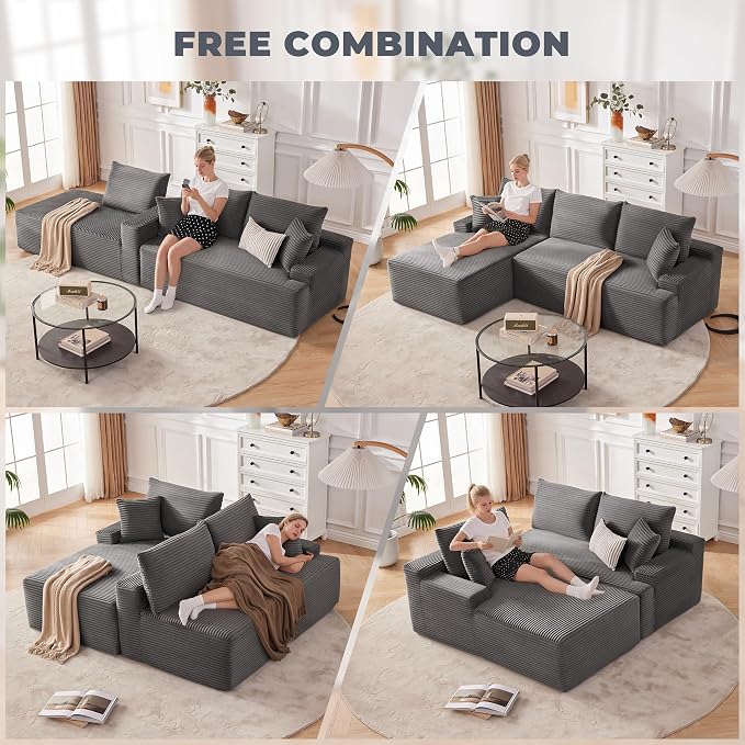 Mangodan Cloud Sectional Couch, Boneless Sofa for Living Room, Fluffy Comfy Couch with Deep Seat, Modular Sectional Sofa with L-Shaped Chaise, No Assembly Required, Dark Grey