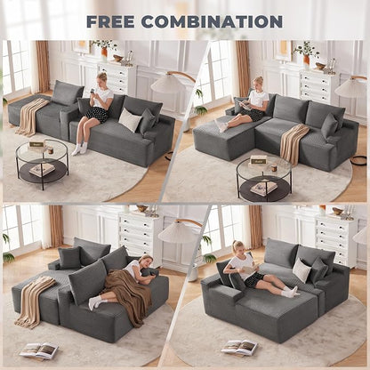 Mangodan Cloud Sectional Couch, Boneless Sofa for Living Room, Fluffy Comfy Couch with Deep Seat, Modular Sectional Sofa with L-Shaped Chaise, No Assembly Required, Dark Grey