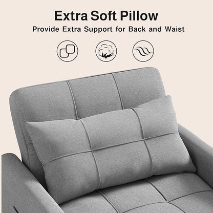 Ahomly Sleeper Sofa Chair Bed, Convertible Sofa Chair 3-in-1, Adjustable Sleeper Chair Pullout Sofa Bed with Modern Linen Fabric for Living Room Apartment Small Space, Grey
