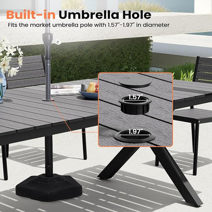 Pellebant Aluminum 11-Piece Outdoor Dining Table Set for 8-10 Person | Patio Stackable Chair with U-Shaped Wicker Backrest, 94" Table with Wood-Grain Top & Umbrella Hole, Aluminum Frame Furniture