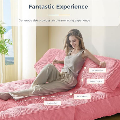 MAXYOYO Folding Sofa Bed, Convertible Chair with Pillow Foldable Couch with Back Support, Portable Fold Out Chair Bed Comfy Floor Sofa Lounge for Living Room Bedroom, Pink Double