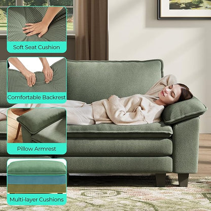 LINSY HOME 157'' Modular Sectional Sofa 4 Seat Couch Corduroy Cloud Couch with Deep Seat, Modern Cloud Couch with 4 Movable Ottoman for Living Room, Office, Bedroom, Green