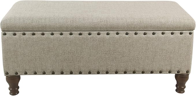 HomePop Large Storage Bench with Nailhead Trim - Taupe and Cream