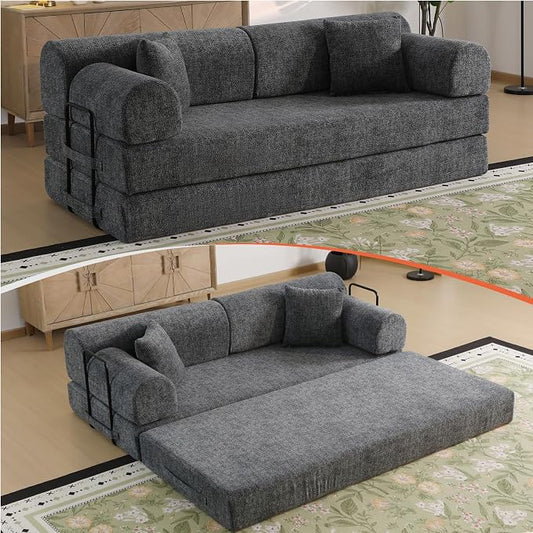 78.8" Memory Foam Boneless Couch, Corduroy Floor Sofa Bed, Convertible Sleeper Futon Loveseat, Wide Armrest & Back Support, Supports Up to 1200lbs, Couch in a Box with 2 Pillows, Charcoal Gray
