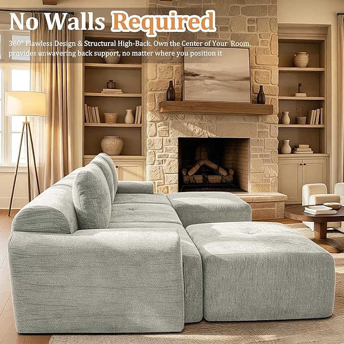 159" L-Shaped Modular Sectional Sofa, Oversized Boneless Cloud Couch for Living Room with Extra Deep Seat & High Back, Tool-Free No Assembly, Soft Chenille (Light Grey, 159 inch-L Shaped（4+1）)
