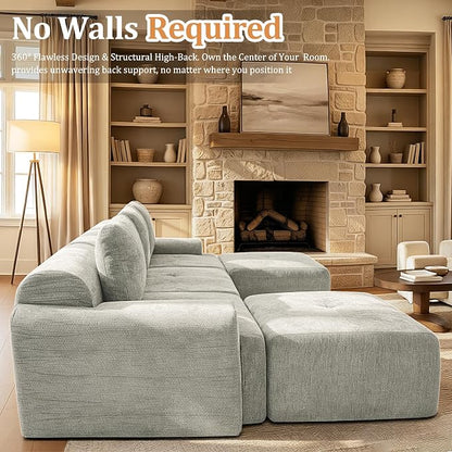 122" Oversized Boneless Couch, Comfort Cloud Sectional Couches for Living Room, Modular Sofa High Back & Extra Deep Seat, No Assembly, Soft Chenille Fabric (Light Grey, 122 inch-（3+3）)