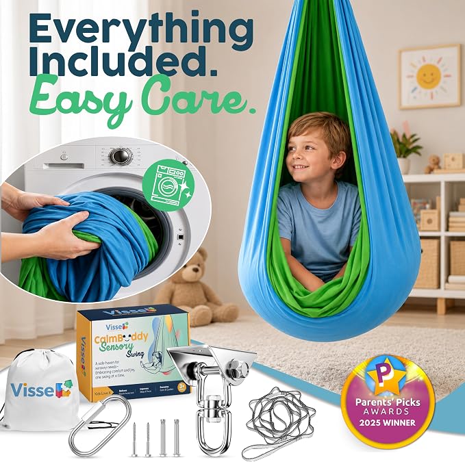 Sensory Swing for Kids Indoor Outdoor - Calming Cocoon Therapy Swing, Holds 300lbs - Hug-Like Sensory Hammock with 360° Swivel Hardware for Autism, ADHD, SPD Support