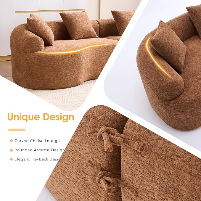 110.2" Curved Sectional Sofa,Luxury Wood Grain Chenille Fabric, Oversized Sectional Sofa,Compression Curved Couch for Living Room,No Assembly Needed (Caramel, 110.2 Inch)