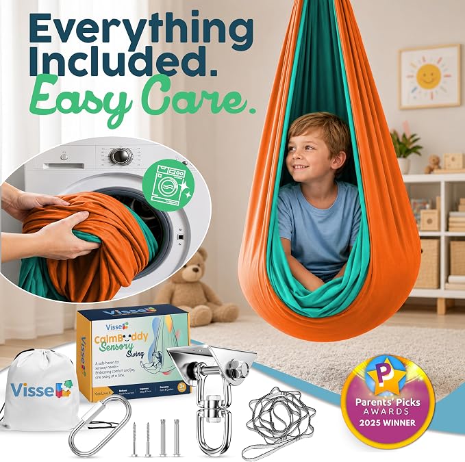 Sensory Swing for Kids Indoor Outdoor - Calming Cocoon Therapy Swing, Holds 300lbs - Hug-Like Sensory Hammock with 360° Swivel Hardware for Autism, ADHD, SPD Support
