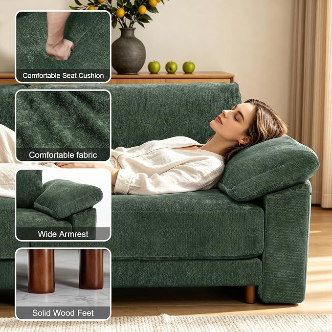 Oversized L Shaped Sectional Couch for Living Room, Extra Large Deep Seat Modular Sectional Sofa with Washable Covers, Modern Cloud Couch for Apartment, Bedroom (Green, 3 Seater)