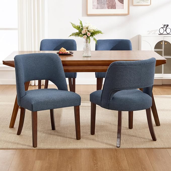 Dining Chair Set of 8,Modern Dining Room Chairs with Thick Cushions,Upholstered Linen Fabric Kitchen Chairs for Kitchen Dining Room DARKBLUE