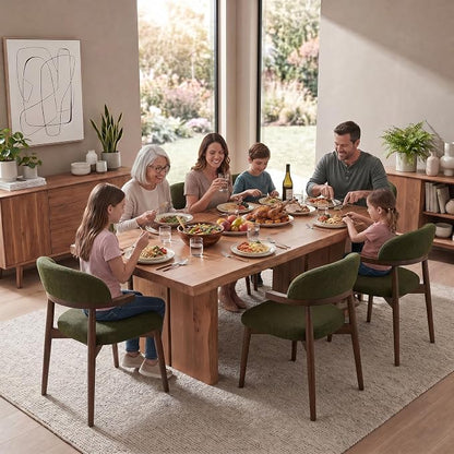 MOJAY Dining Chairs Set of 4 Walnut, Linen Green with Curved Armrests