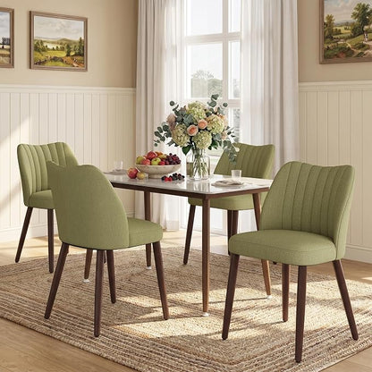 Upholstered Dining Chairs Set of 4, Modern Fabric Dining Chairs with Curved Backrest & Solid Rubber Wood Legs, Padded Kitchen Dining Room Chairs for Restaurant Cafe, Green