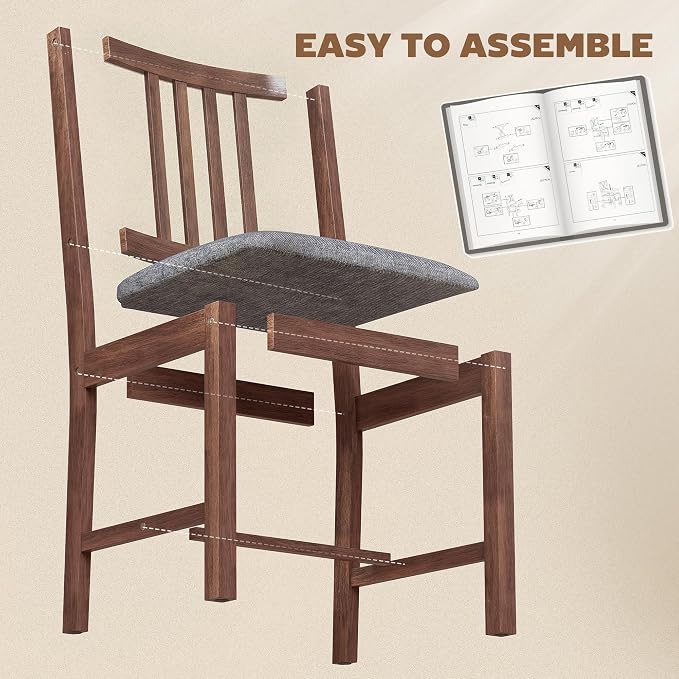 HOMCOM Wooden Dining Chairs Set of 2, Mid-Century Modern Upholstered Kitchen Chairs with Slat Backrest, Rubberwood Legs and Padded Seat for Dining Room, Living Room, Farmhouse-Walnut