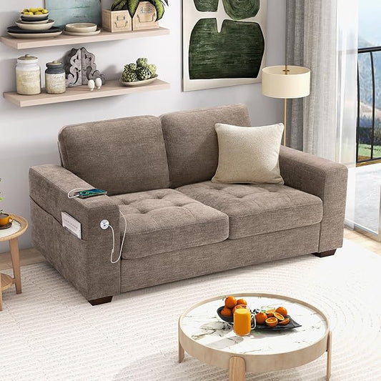 Hanherry 70" Loveseat Sofa for Living Room, Modern Comfy Couch with Medium Firm Seat Cushion, Removable Cover,Wide Armrest,USB/Type-C Port,Chenille Fabric Couches for Small Space,Apartment,Bedroom