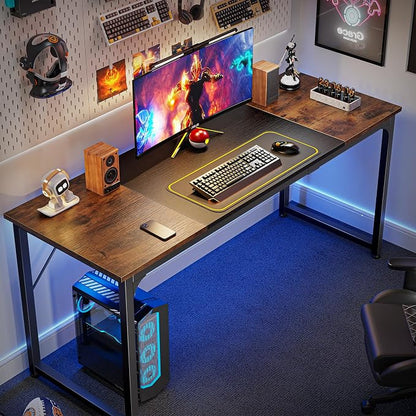 Huuger Computer Desk, 63 Inch Office Desk, Gaming Desk with Storage, Writing Desk Work Desk for Home Office, Study, Modern Simple Desk, Large Legroom, Metal Frame, Rustic Brown and Black