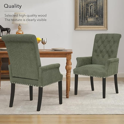 adochr Upholstered Fabric Accent Dining Chair, Arm Dining Chair with Elegant Tufted Club for Dining Room Kitchen Room, Green
