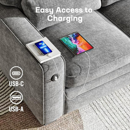 Marsail Pull Out Sofa Bed, Full Size Sleeper Sofa with Memory Foam Mattress, 2 USB Charging and Removable Covers, Loveseat for Living Room, Apartment, Supports 600 LBS, Chenille Fabric, Grey
