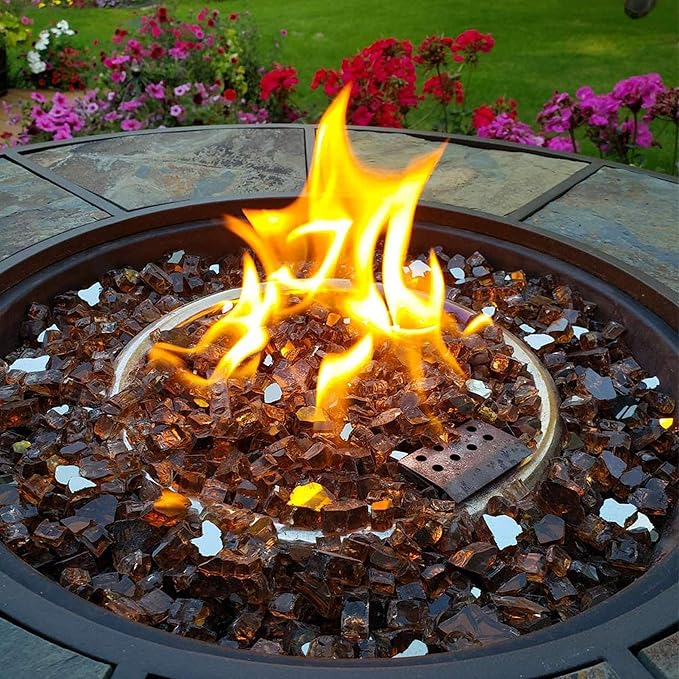 Mr. Fireglass 10 Pounds Fire Glass - 1/2 Inch High Luster Reflective Tempered Glass Rocks for Fireplace Fire Pit Table and Landscaping, Copper