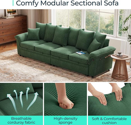 LINSY HOME Oversized Sectional Sleeper Sofa with Pull Out Couch Bed (Green, 110.5'') | USB Charging