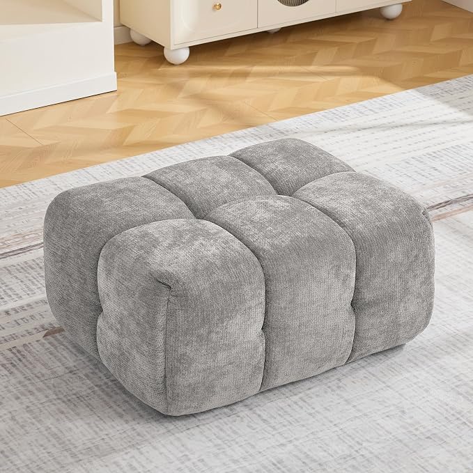 Large Boneless Ottoman, Upholstered Cloud Ottomans for Couch, Oversized Modern Foot Rest for Sectional Couches for Living Room, Foot Stools No Assembly Required, Tufted Ottoman, Light Grey