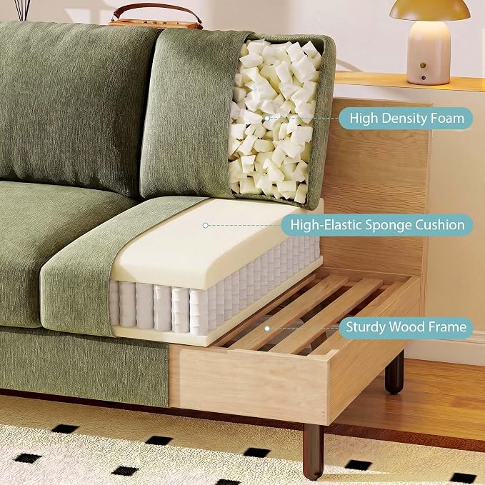 Ihanherry 68" Loveseat Sofa, Modern 2-Seat Couch, Mid Century Sofa, Comfy Chenille Deep Seat Couch for Living Room, Bedroom, Office, Apartment, Green
