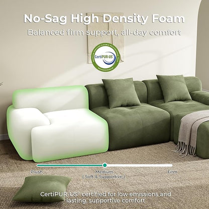 LIKIMIO LumiCord 118" Tufted Modular Sectional Sofa, Modern U-Shaped Boneless Couch for Living Room, 26.8" Deep Seat, 18.1" High Seating, 15" Wide Armrest, Corduroy, Olive Green