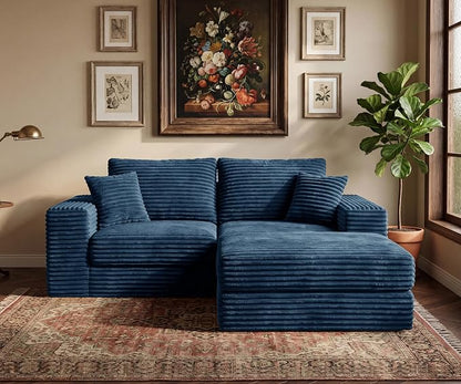 75'' L-Shaped Cloud Modular Sectional Couch with Chaise, Modern Corduroy Memory Foam Sofa Bed, Upholstered Boneless Deep Seat Fluffy Sleeper Sofa, for Living Room, No Assembly Needed (Blue)