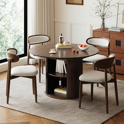 Wooden Dining Chairs Set of 4, Modern Fabric Upholstered Dining Room Chair, Kitchen Side Chairs, Farmhouse Dinner Chair with Curved Back for Kitchen, Beige
