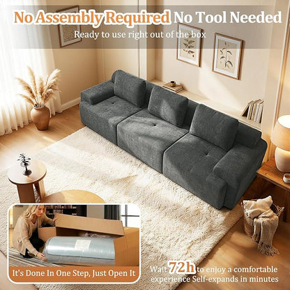 122" U Shaped Boneless Couch, Comfort Cloud Sectional Couches for Living Room, Modular Sofa High Back & Extra Deep Seat, No Assembly, Soft Chenille Fabric (Dark Grey, 122 inch-（3+0）)