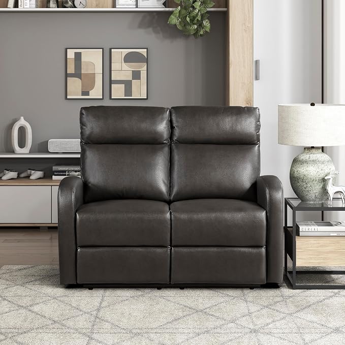 Lexicon Manual Reclining Loveseat, Faux Leather Loveseat Recliner, Wall Hugger, Track Arms, Magazine Pockets, Manual Dual Recliners for Living Room/Office/Apartment, Easy Assembly, Espresso