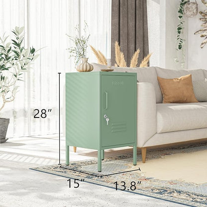 Single Door Lockable Metal End Table & Children's Bedside Table, 2-Tier Storage Cabinet with Adjustable Shelf, Easy Assembly Side Table for Living Room Bedroom Home Office Green