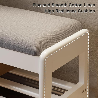 AQIMUELE Shoe Rack Bench,2 Tiers Shoe Bench with Storage with Flip-Top,Wood Shoe Rack for Entryway,Hallway（White Upholstered Seat,11.8" D x 23.62" W x 15.7" H）