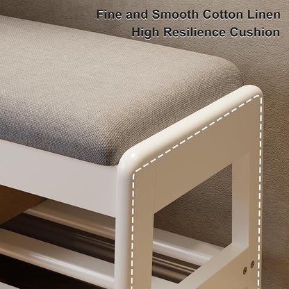 AQIMUELE Shoe Rack Bench,2 Tiers Shoe Bench with Storage with Flip-Top,Wood Shoe Rack for Entryway,Hallway（White Upholstered Seat,11.8" D x 31.5" W x 15.7" H）