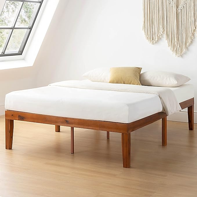 Mellow Naturalista Classic 16 Inch Solid Wood Platform Bed with Wooden Slats, Cherry, King