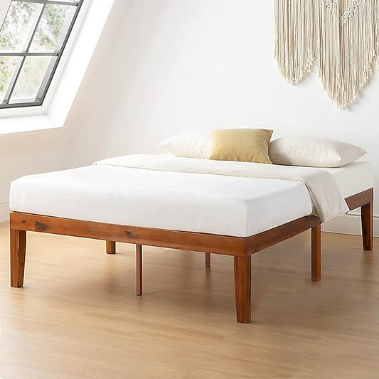 Mellow Naturalista Classic 16 Inch Solid Wood Platform Bed with Wooden Slats, Cherry, King