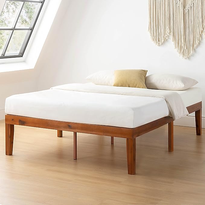 Mellow Naturalista Classic 16 Inch Solid Wood Platform Bed with Wooden Slats, Cherry, Queen