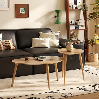 Small Oval Coffee Table, 100% Solid Wood Coffee Tables Mid Century Modern Table for Living Room Side Table End Tables for Home(Original Wood Color, 33.46''x22.83''x15.74'')