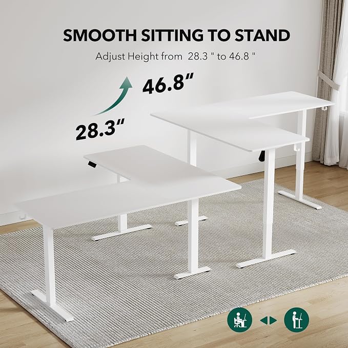 Cubiker L Shaped Standing Desk - 63 x 55 Inch Electric Adjustable Height Corner Standing Desk, Ergonomic Sit Stand Up Table with 3 Memory Buttons, Splice Board for Home Office, White