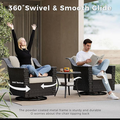 6 Pieces Patio Conversation Furniture Set - 1 Sofa, 2 Swivel Chairs, 2 Ottomans, 1 Side Table, Outdoor Wicker Furniture with Removable Cushions for Porch, Balcony, Sunroom (Beige)