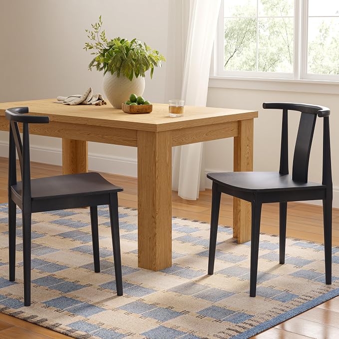 EYYTHUNG Wood Dining Chairs Set of 6, Farmhouse Mid Century Kitchen Chairs with Curved Back, Modern Wishbone Dining Chairs for Dining Room, Kitchen, Black