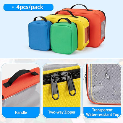 Rexmica 4-piece Toy Storage Organizer Bag, Travel Organizer Case for Building Blocks, Dolls, Crafts, Magnetic Building Tiles, Blocks Toy Storage Bag with Visible Top