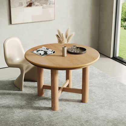 LUMISOL Extendable Round Dining Table for 4-6 People, 47”-63” Oval Kitchen Table with 16” Removable Leaf and Solid Wood Legs for Kitchen, Dining Room, Natural