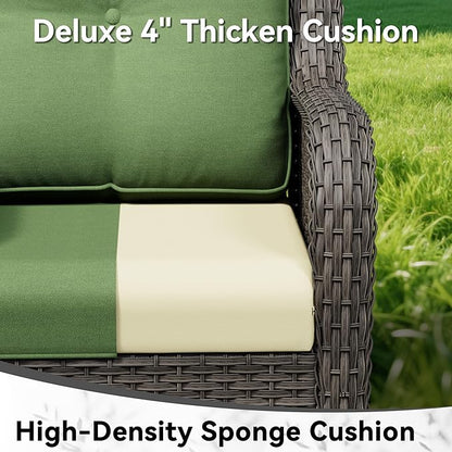 3-Piece Outdoor Couch Set, Include Wicker Patio Sofa with Thickened Olefin Cushions, High Back and Deep Seating, Hand-Woven PE Rattan and 2 Ottomans, Patio Conversation Set for Porch, Deck